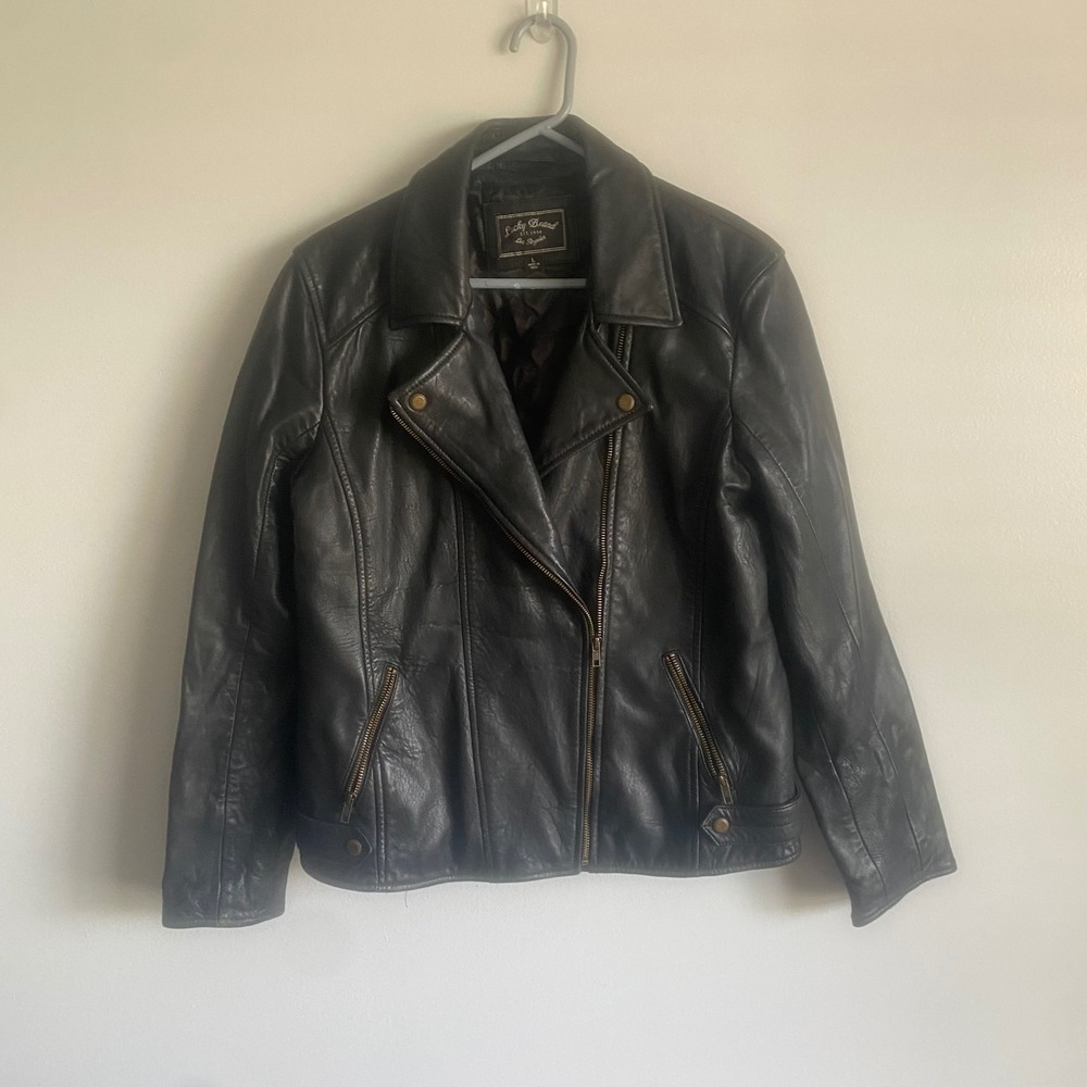 Lucky Brand Womens Black Lamb Leather Moto Jacket Size Large